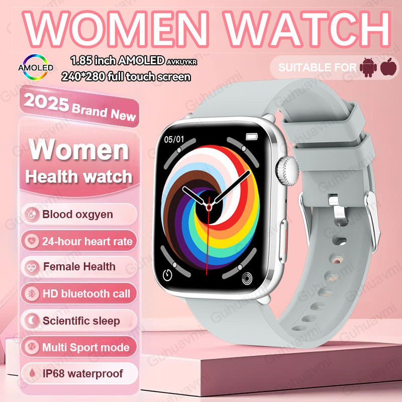 2025New NFC Smat Watch Women 1.85-inch Blood Pressure Heart Rate Bluetooth Call Female Health Smarwatches Ladies For Android IOS