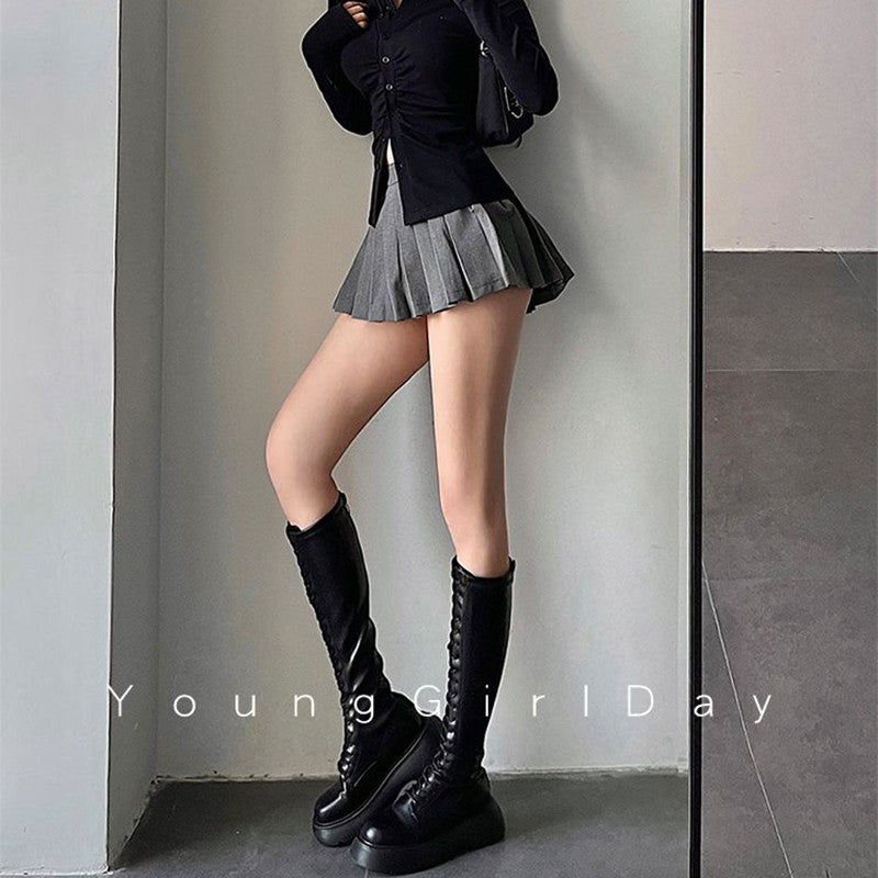 Pleated Skirt with Shorts Women Sexy High Waist Irregular White Black A-line Gyaru Tennis extreme Mini Skirt School
