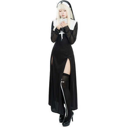 Halloween Cute Female Anime Nun Costume Role Play Performance Clothes Sexy Ladies Sister Performance Fancy Dress