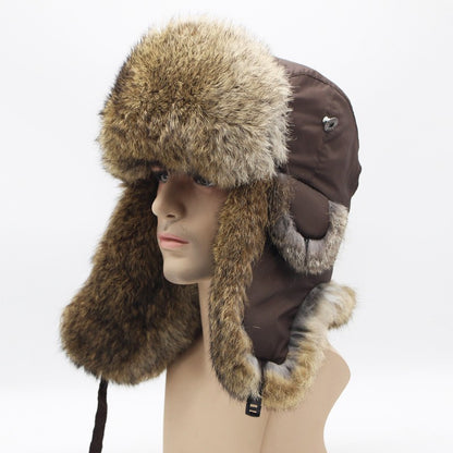 New Russia Winter Real fur Hat Men Outdoor Windproof Super Warm Real Rabbit Fur Bomber Hats Natural Soft Natural Rabbit Fur Caps