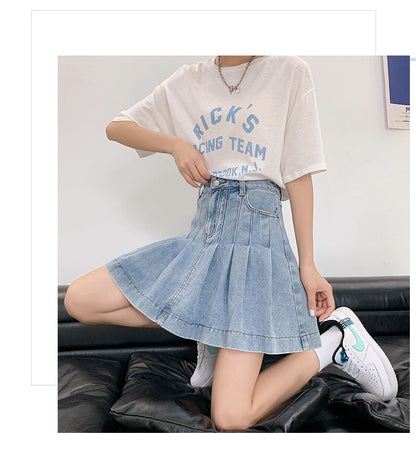 New Summer 2024 Plus Size Denim Skirt Women High Waist Pleated Large Size A Line Mini Jean Skirt Women Streetwear Saia Hot Sale