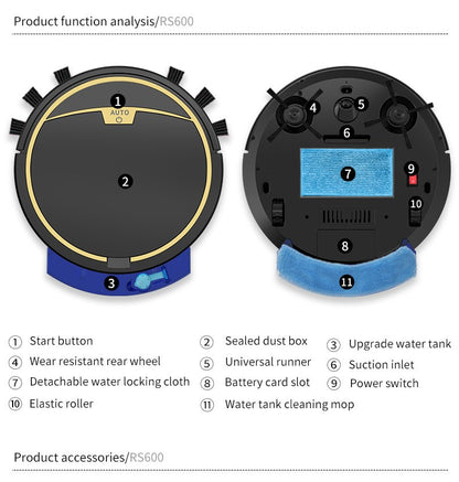 Aspirador Robô Inteligente 2800PA Controle Remoto Sem Fio Máquina de Limpeza Automática Varredura de Chão Aspirador de Pó Úmido e Seco Para Casa