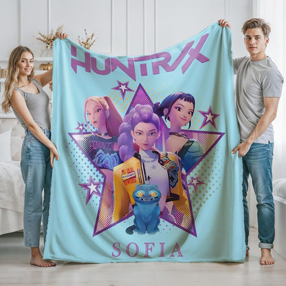 Cartoon K Pop Demon Hunters Theme Flannel Blanket Cover Warmth Multifunctional Decorative Universal Blanket Winter Blankets