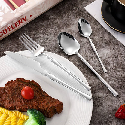 Conjuntos de talheres de Natal 24 peças, aço inoxidável, faqueiro de jantar, faca, garfo, colher de chá, louça de luxo para cozinha, caixa de presente