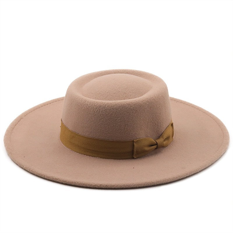 Chapéu Fedora Feminino De Lã Feltro Preto Liso Com Aba Larga De 9,5 Cm E Topo Reto, Com Laço, Vintage, Igreja, Casamento, Panamá