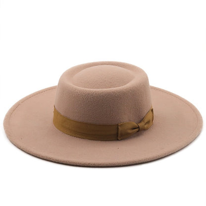 Chapéu Fedora Feminino De Lã Feltro Preto Liso Com Aba Larga De 9,5 Cm E Topo Reto, Com Laço, Vintage, Igreja, Casamento, Panamá