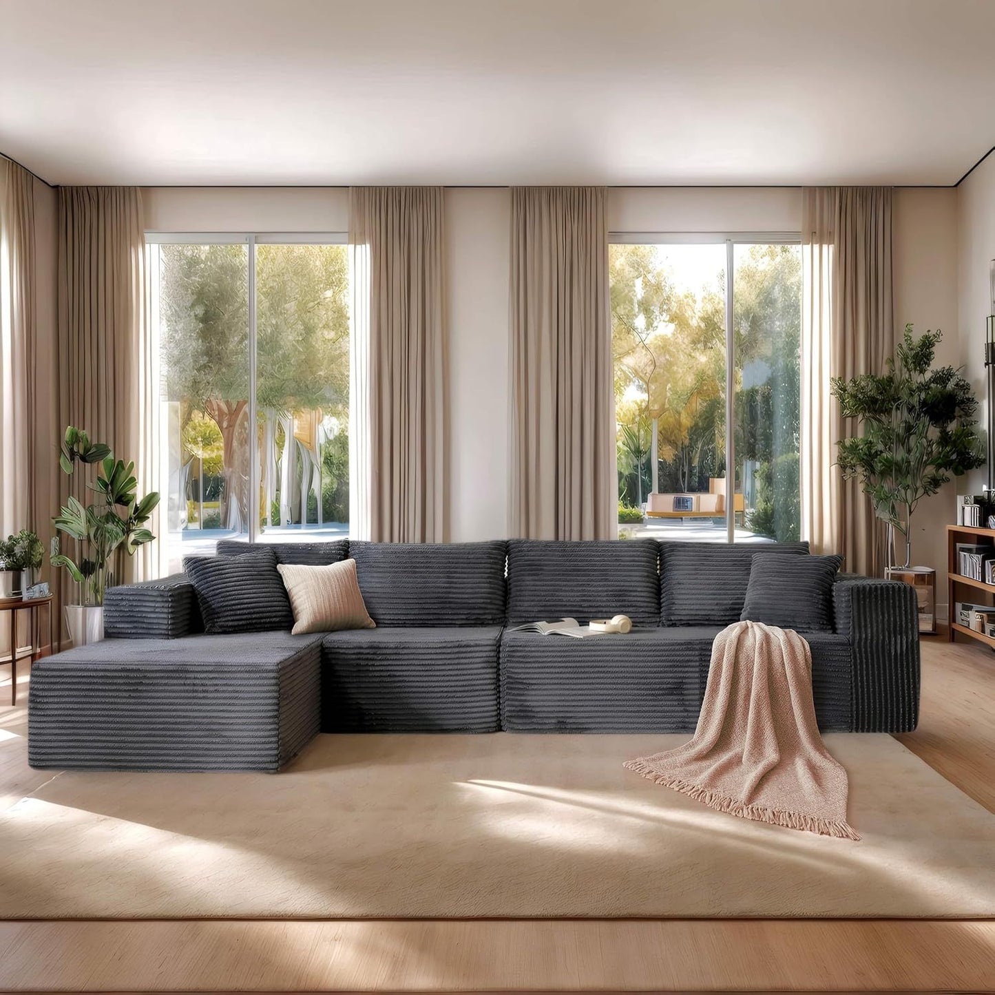 110” No Assembly Compression Boneless in a Box Cloud Sectional Couches for Living Room L-Shape Sleeper Sofa, Modern Modular Cord