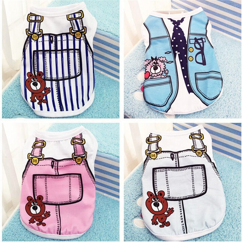 Roupas de cachorro de estimação Roupas de desenho animado Filhote de cachorro Coletes macios Camisa de verão Camiseta casual para pequenos animais de estimação