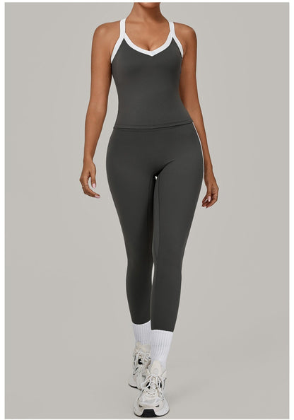 Yoga Suit Sports Fitness High Waist Peach Hip Tight Removable Padding Sports Bra Outfit Running Workout Clothes Gym Leggings Set