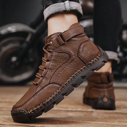 Botas masculinas costuradas à mão, sapatos casuais plus size, botas confortáveis e macias, botas antiderrapantes para uso externo