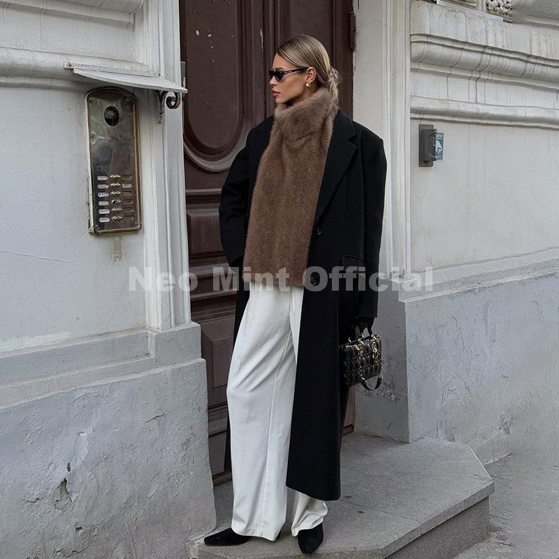 Neo Mint 2025 Brand Fashion Faux Fur Sable Vest Crop Top Autumn Winter Turtleneck Eco Mink Fur Tank Tops Sleeveless Jacket Coat