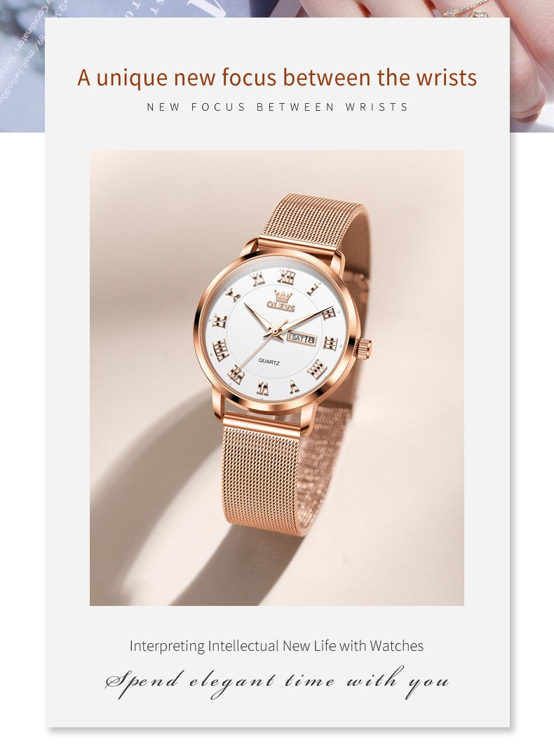 OLEVS 2920 Women's Watch Top Quality Stainless Steel Waterproof Double Calendar Quartz Watch Classic Fashion Luxury Women Watch
