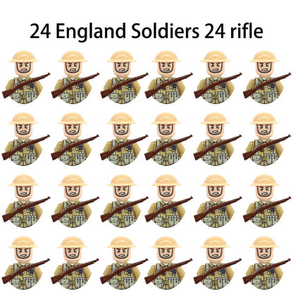 Brinquedos de blocos de montar para crianças: Modelos de Mini Armas de Exército Nacional de Guerra de Soldados de Infantaria da Segunda Guerra Mundial