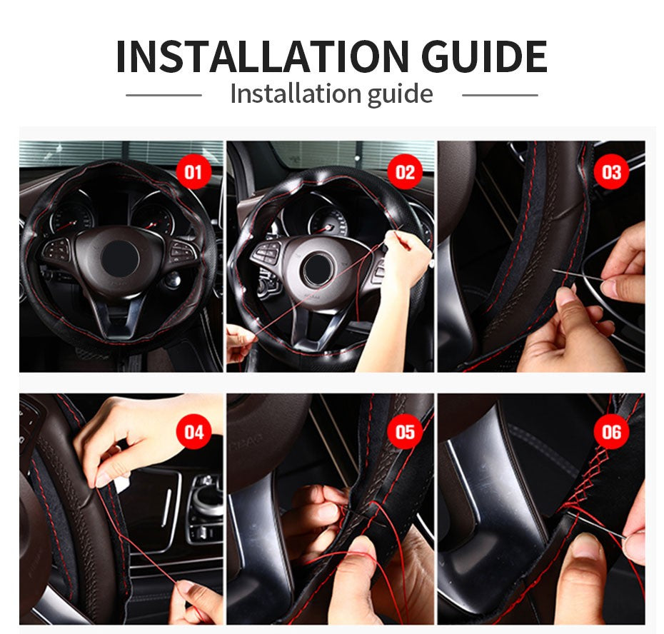 Capa de Volante SEAMETAL de Couro Genuíno com Agulhas e Linha, Trança DIY para Carro, Diâmetro 37-38cm