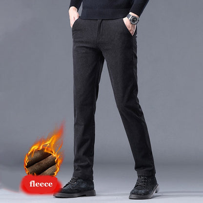 New Fleece Pants Men Casual Work Business Trousers Winter Corduroy Straight Slim Pants Outdoor Streetwear Thick Warm Sweatpants