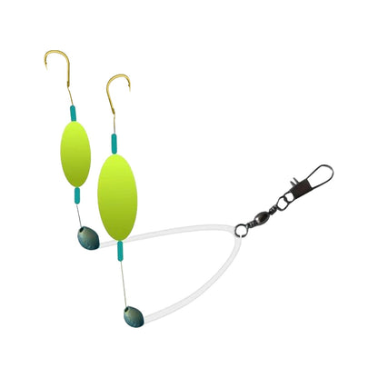10PCS Buoyant Fishing Hooks Kit Double Hook Reverse Suspended Euro Rig with Golden Sleeve for Bass Trout Saltwater Fishing