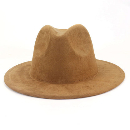 Chapéus Fedora de Camurça Feminino de Luxo Cor Sólida Elegante Festa Igreja Cartola Masculino Aba Larga Panamá Boné de Feltro Sombreros De Mujer
