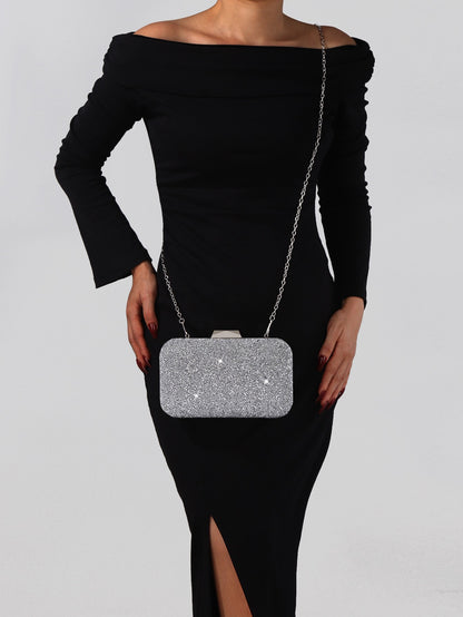 Luxury Elegant Sequined Clutch Bag Trendy Glitter Diamonds Metal Buckle Evening Bag Wedding Clutch Handbag Shoulder Bag Chain