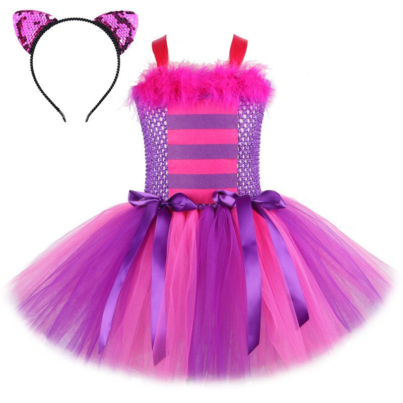 THEEPER Halloween Cheshire Cat Style Costume Tutu Dress for Girls, Animal Fancy Outfit Set for Halloween Carnival Birthday Party