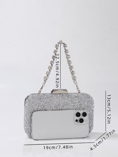 Luxury Elegant Sequined Clutch Bag Trendy Glitter Diamonds Metal Buckle Evening Bag Wedding Clutch Handbag Shoulder Bag Chain