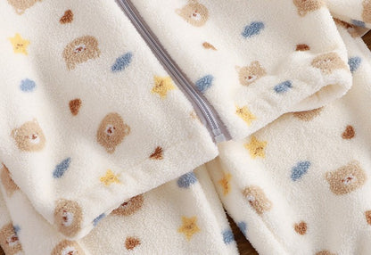 Autumn Winter Kids Thick Fleece Pajama Sets  Korean Cartoon Toddler Girls Fashion Plush Warm Outfits 1-4Y Boys Home Wear Suit