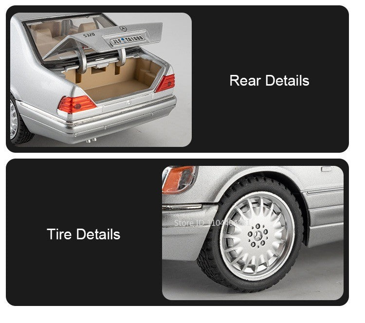 1:24 W140 300SL Toys Alloy Miniature Car Diecast Model Doors Opened Sound Light Pull Abck Rubber Tires Vehice Kid Christmas Gift