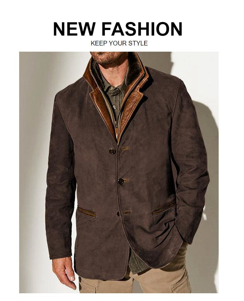 Spring Autumn New Men's Jackets Casual Retro Formal Coats for Men Collar Splicing Color Contrasting Tops Men Clothing