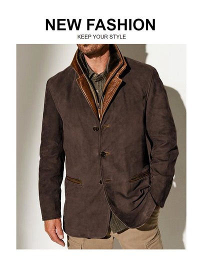 Spring Autumn New Men's Jackets Casual Retro Formal Coats for Men Collar Splicing Color Contrasting Tops Men Clothing