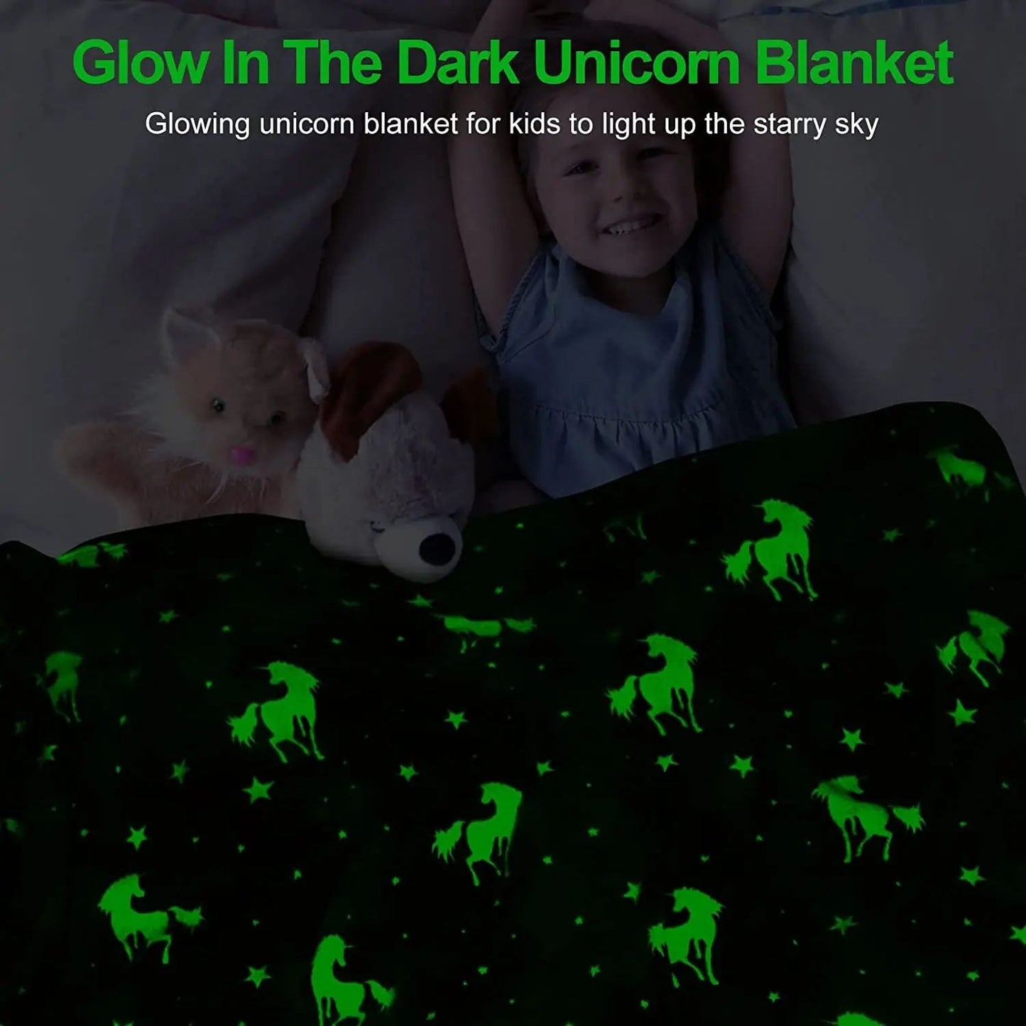 Manta de Flanela de Dinossauro Unicórnio Luminoso para Meninas e Meninos Que Brilha no Escuro Macia para Árvore de Natal