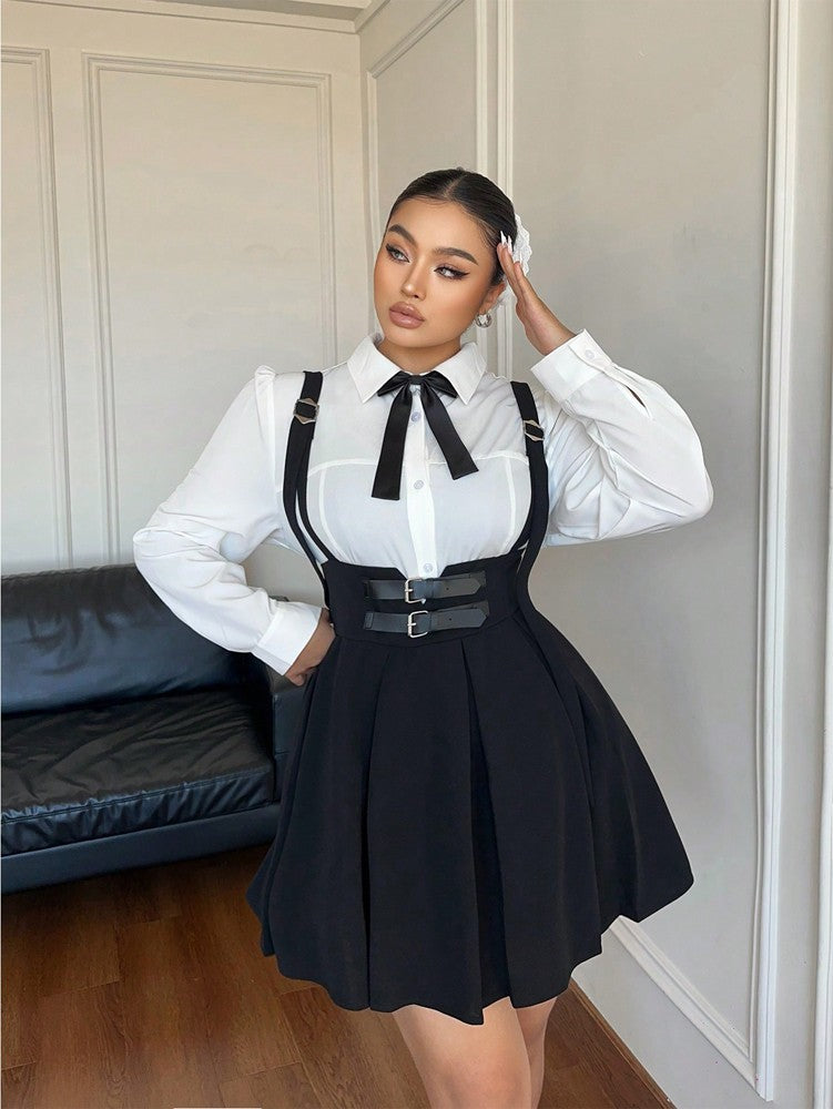 Plus Size Women's High Waisted Solid Colour Peplum Casual Suspender Skirt Elegant Casual Pure Colour Y2K Skirt