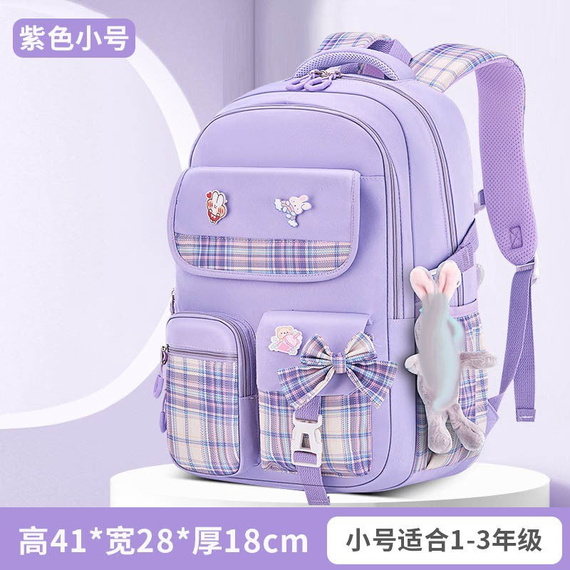 Protecting The Spine Ergonomics Elementary School Students Girls Checkered Backpack Large Capacity Lightweight Waterproof