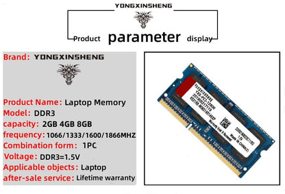 Memória DDR3 2GB 4GB 1066MHZ 1333MHZ RAM PC3-8500S 10600S 1.5V 204 pinos Memória RAM para Notebook Laptop PC3-12800S DDR3 8GB 1600MHZ RAM