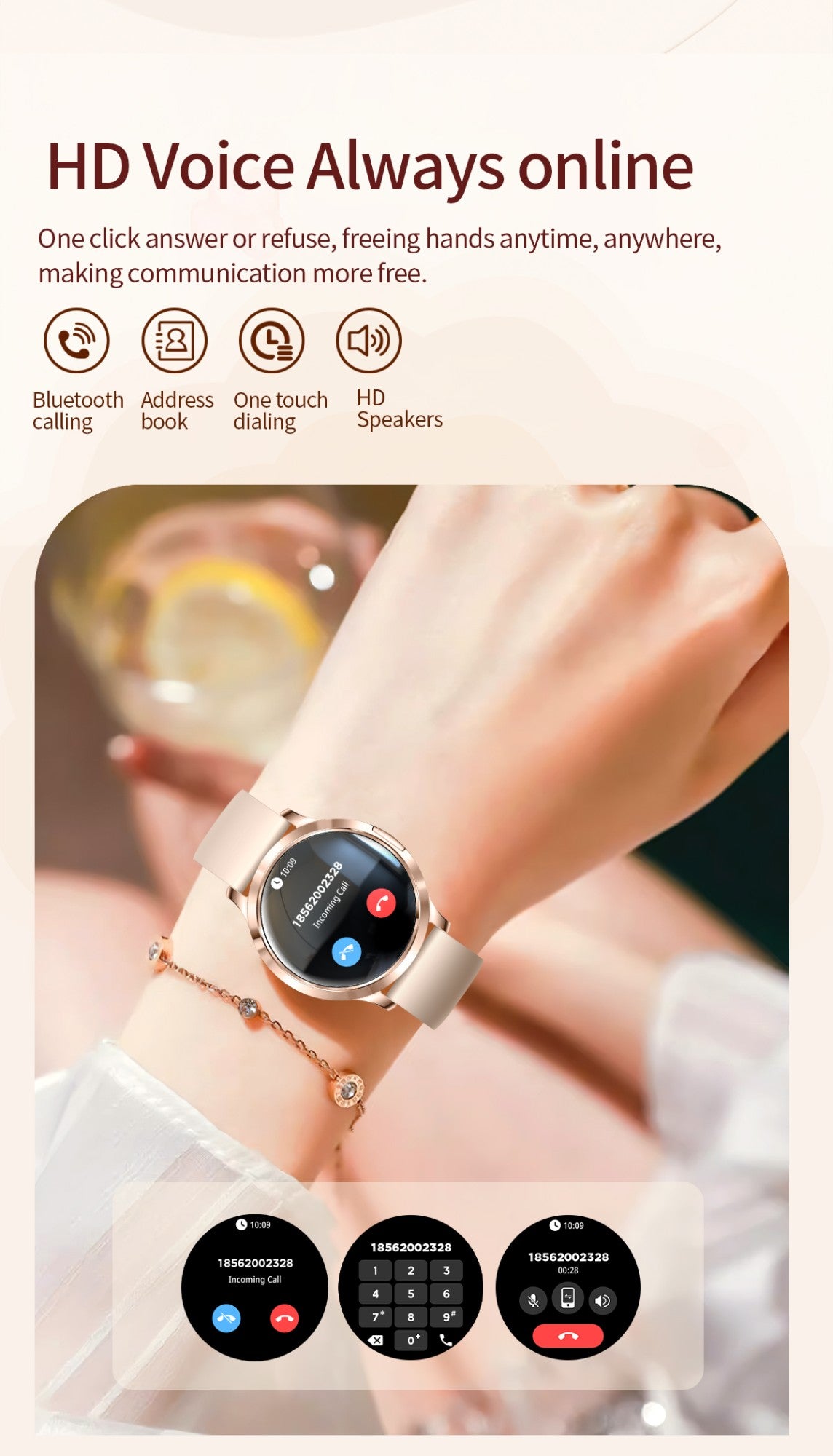 2026New Ultra Slim 1.32" HD AMOLED SmartWatch Women's Screen Always Display Time Heart Rate Calls HD High-end Fashion Smartwatch