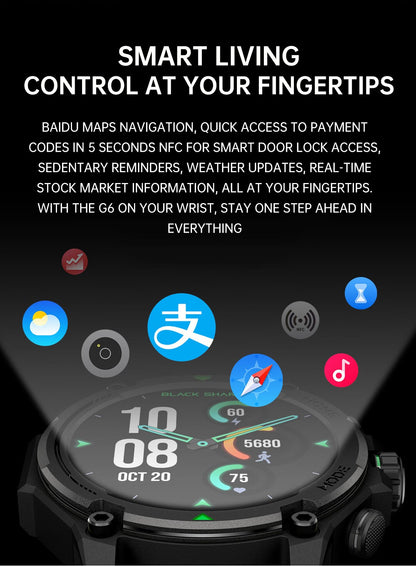 G6/ Trek 1 Smart Watch AMOLED Esportes ao Ar Livre GPS Bússola Frequência Cardíaca À Prova D'Água Chamada Bluetooth 5ATM One Plus Smartwatches Para Homem