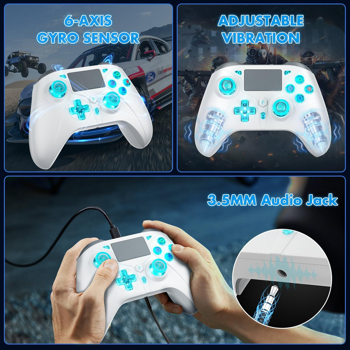 Wireless Controller for PlayStation 4/PS4 Pro/Slim/PS3/PC/IOS/Switch Gamepad Turbo Dual Shock Vibration 6Axis Gyro Game Joystick
