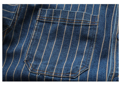 American Retro Workwear Long Sve Denim irt Loose Casual Striped ket irt Youth Trend Autumn Wear Iron Free