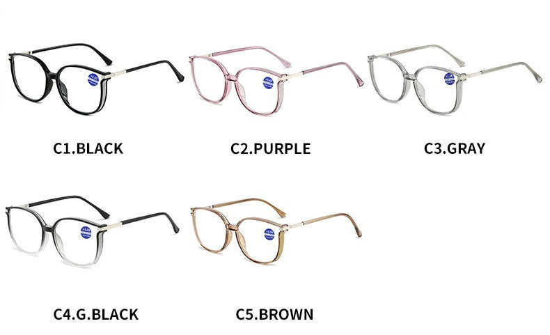 Anti Blue Light Reading Glasses for Women Stylish Dazzling Large Frame Set with Diamonds Plano Eyeglasses Presbyopic Eyewear