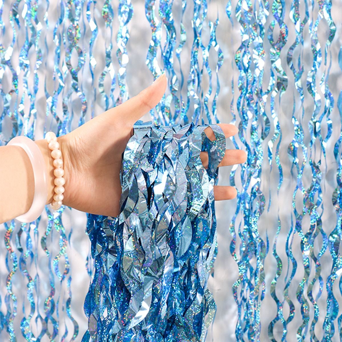 1x2m Wave Pattern Foil Curtain Decor Balloon Rain Tinsel Fringe Streamer Background for Birthday Party Wedding Decoration