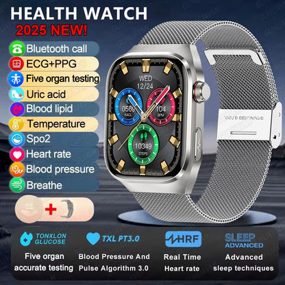 2025Novo Micro Exame Físico Smartwatch Para Homens Ácido Úrico Gordura Corporal Relógios de Saúde de Cinco Órgãos Chamada Bluetooth SmartBracelet