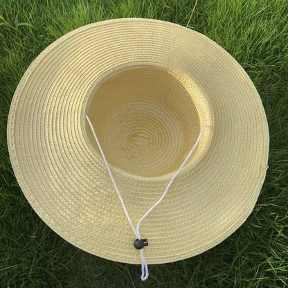 Summer Simple Straw Hats Women Men Wide Brim Beach Sun Hat Uv Protection Fishing Caps Farm Straw Hat With Windproof Rope Panama