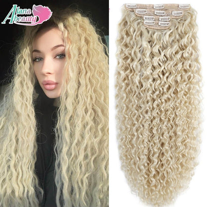 Alana 28 polegadas Sintético Longo Água Encaracolado Clip Em Apliques Extensões de Cabelo Crespo Cacheado Clip-in Cabelo Fibra Orgânica Resistente ao Calor