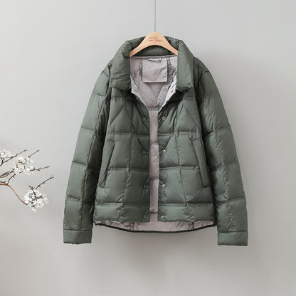 Janveny 2025 New Autumn Winter Lightweight Puffer Jacket Women Long Sleeve Single Breasted Duck Down Coat Female Short Parkas