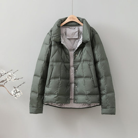 Janveny 2025 New Autumn Winter Lightweight Puffer Jacket Women Long Sleeve Single Breasted Duck Down Coat Female Short Parkas