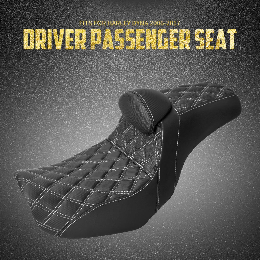Assento de motocicleta para motorista e passageiro com encosto, almofadas de couro, assento de piloto para Harley Dyna Low Rider Fat Bob FLD 06-2017