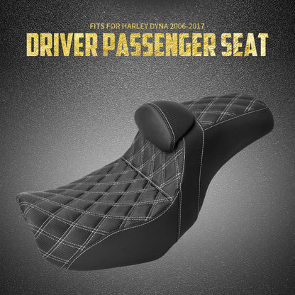 Assento de motocicleta para motorista e passageiro com encosto, almofadas de couro, assento de piloto para Harley Dyna Low Rider Fat Bob FLD 06-2017