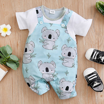 Macacão Estampa Coala Unissex para Bebês Recém-nascidos Roupa de Verão Manga Curta 0-18 Meses Pijama Infantil Peça Única