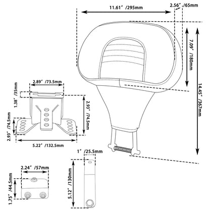 Almofada Encosto de Piloto Ajustável para Motocicleta com Suporte de Montagem para Harley Touring CVO Road King Electra Street Glide FLTRX 09-24