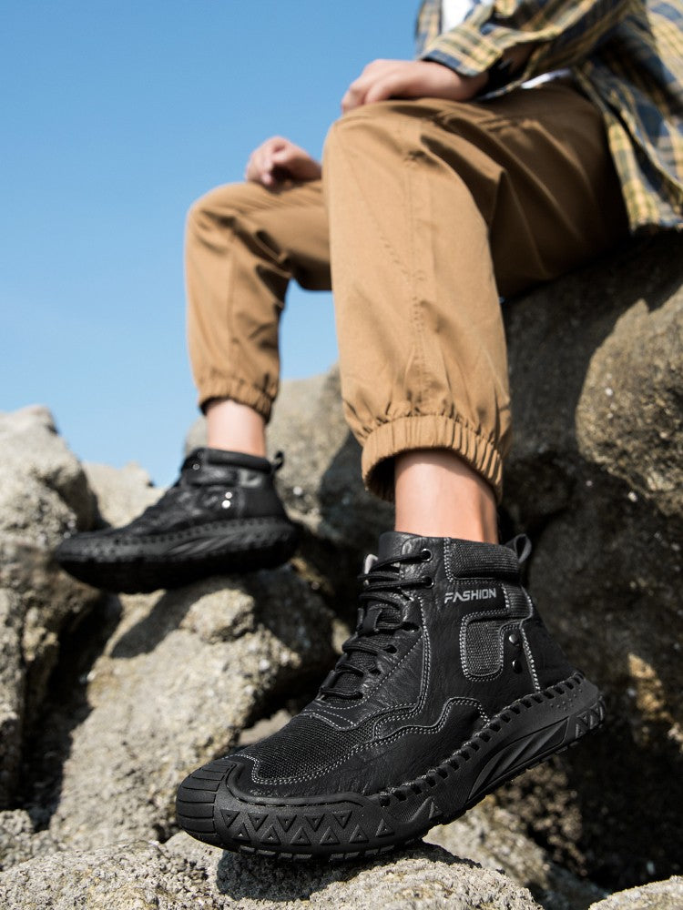 New Autumn Handmade Leather Men Boots Outdoor Design Sneakers Man Breathable Casual Leather Shoes Men Ankle Boots Fall Plus Size