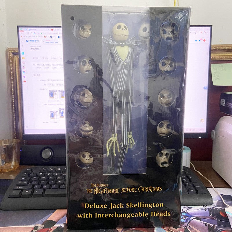 O Estranho Mundo de Jack Skellington com Cabeças Intercambiáveis Boneco de Ação PVC Brinquedo Modelo Coleção Presente 35cm