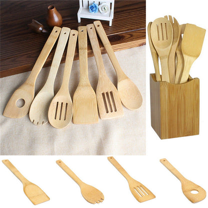 7 Piece  Bamboo Cooking Utensil Set Cooking Spoons And Spatulas Kitchen Tools For Nonstick Pan And Cookware Cooking Tools